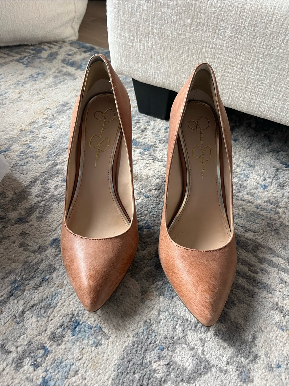 Jessica Simpson Cognac Pointed-Toe Leather Pumps